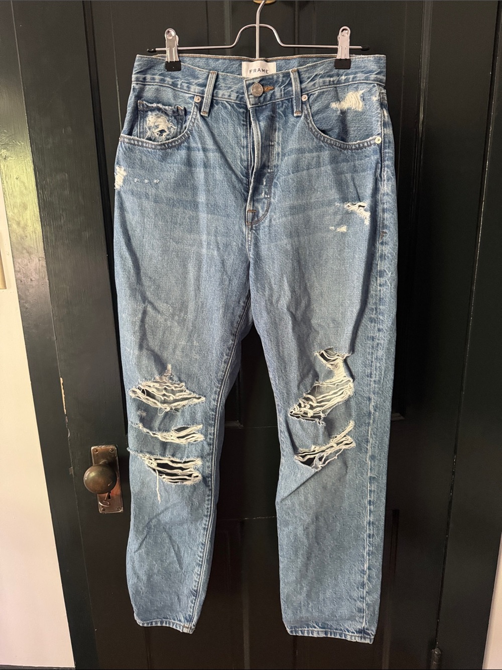 Frame Le Original Riverrun High Rise Straight Crop Jeans Ripped 27 100% Cotton